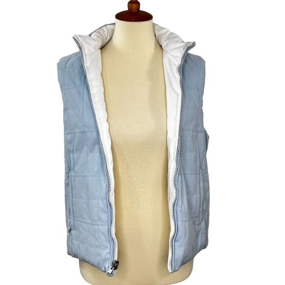 Kirkland Signature Reversible Quilted Vest Sz S Light Blue & White Pockets - Picture 1 of 11